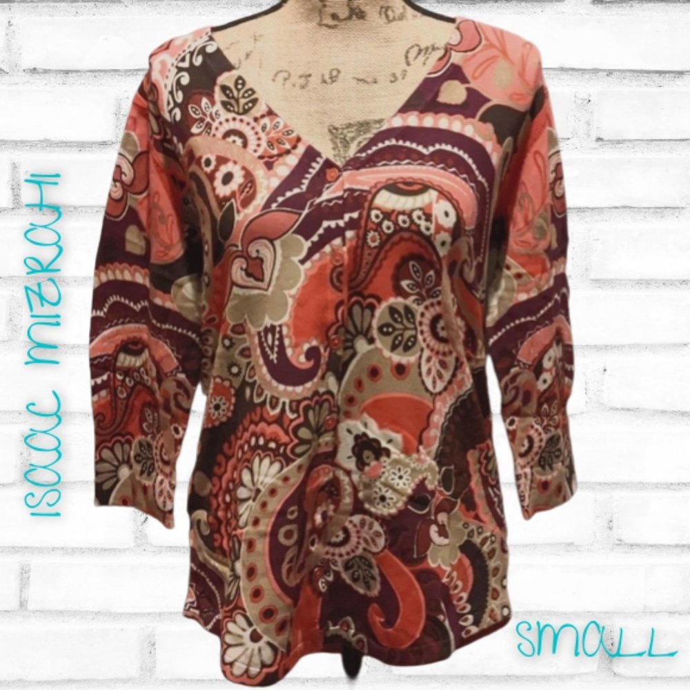 Isaac Mizrahi paisley cardigan v-neck button down